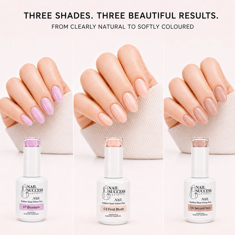 Rubber Base Gel Collection Kit - three shade nail results