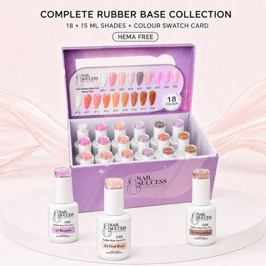 Rubber Base Gel Collection Kit - complete collection - 18 shades boxed with swatch card