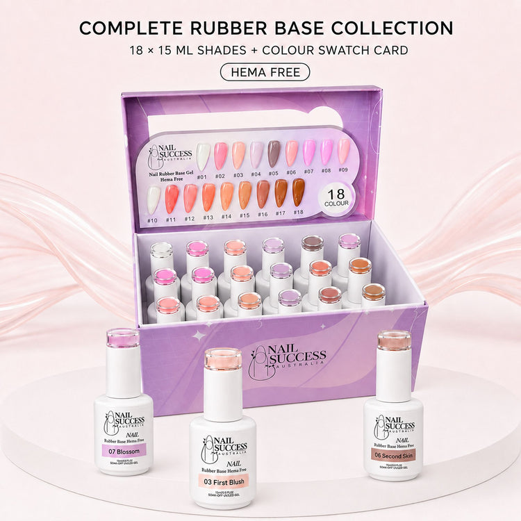 Rubber Base Gel Collection Kit - complete collection - 18 shades boxed with swatch card