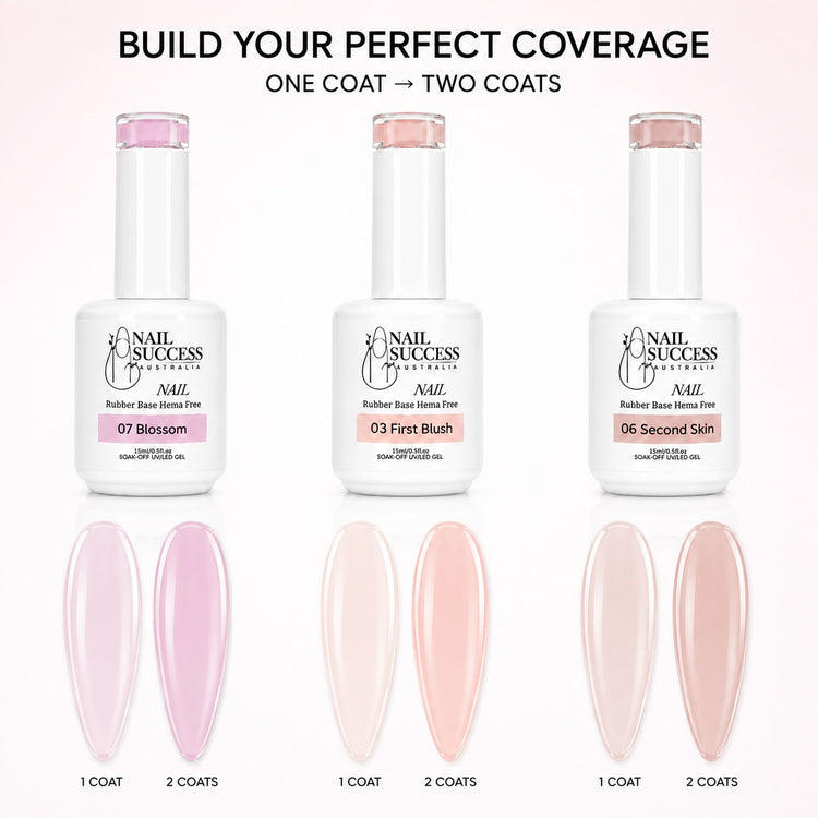 Rubber Base Gel Collection Kit - one coat vs two coats