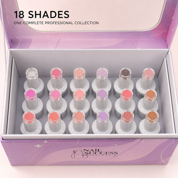 Rubber Base Gel Collection Kit - inside the collection box - 18 shades
