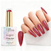 Ruby Disco holographic gel polish with red glitter swatch and matching manicure for HEMA and TPO free salon nails