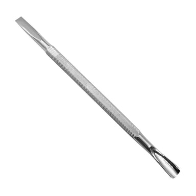 NSI Australia Russian cuticle pusher — double-ended stainless steel manicure tool with spoon and flat tips, textured grip