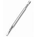 Stainless steel cuticle pusher with rounded pusher end, flat scraper tip and textured grip handle