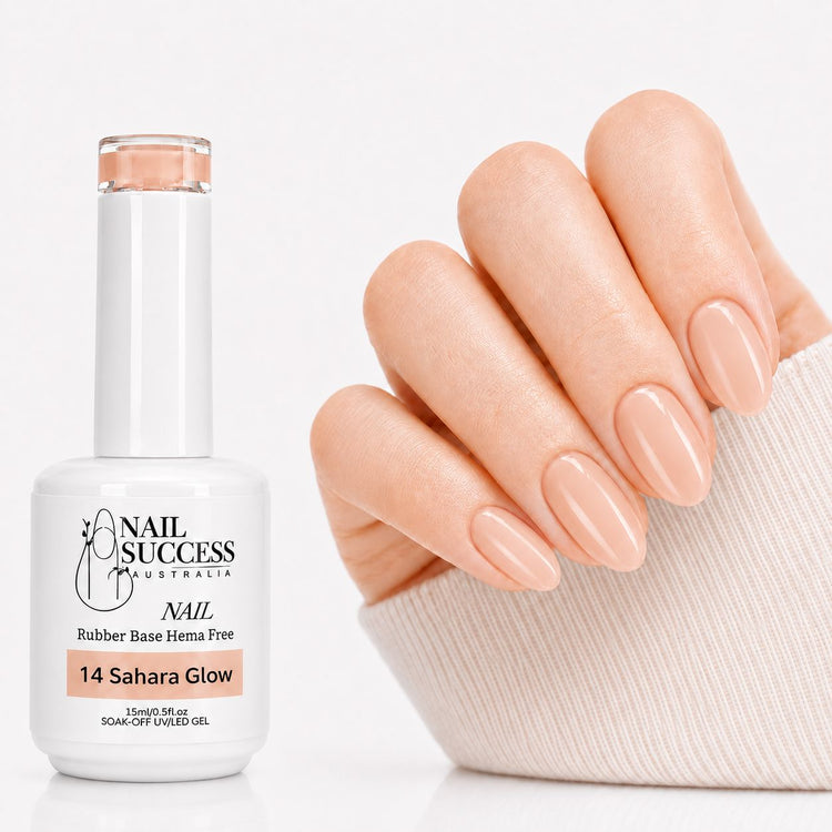 Sahara Glow Rubber Base Gel - natural nail result on hand