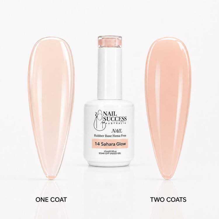 Sahara Glow Rubber Base Gel - one coat vs two coats comparison