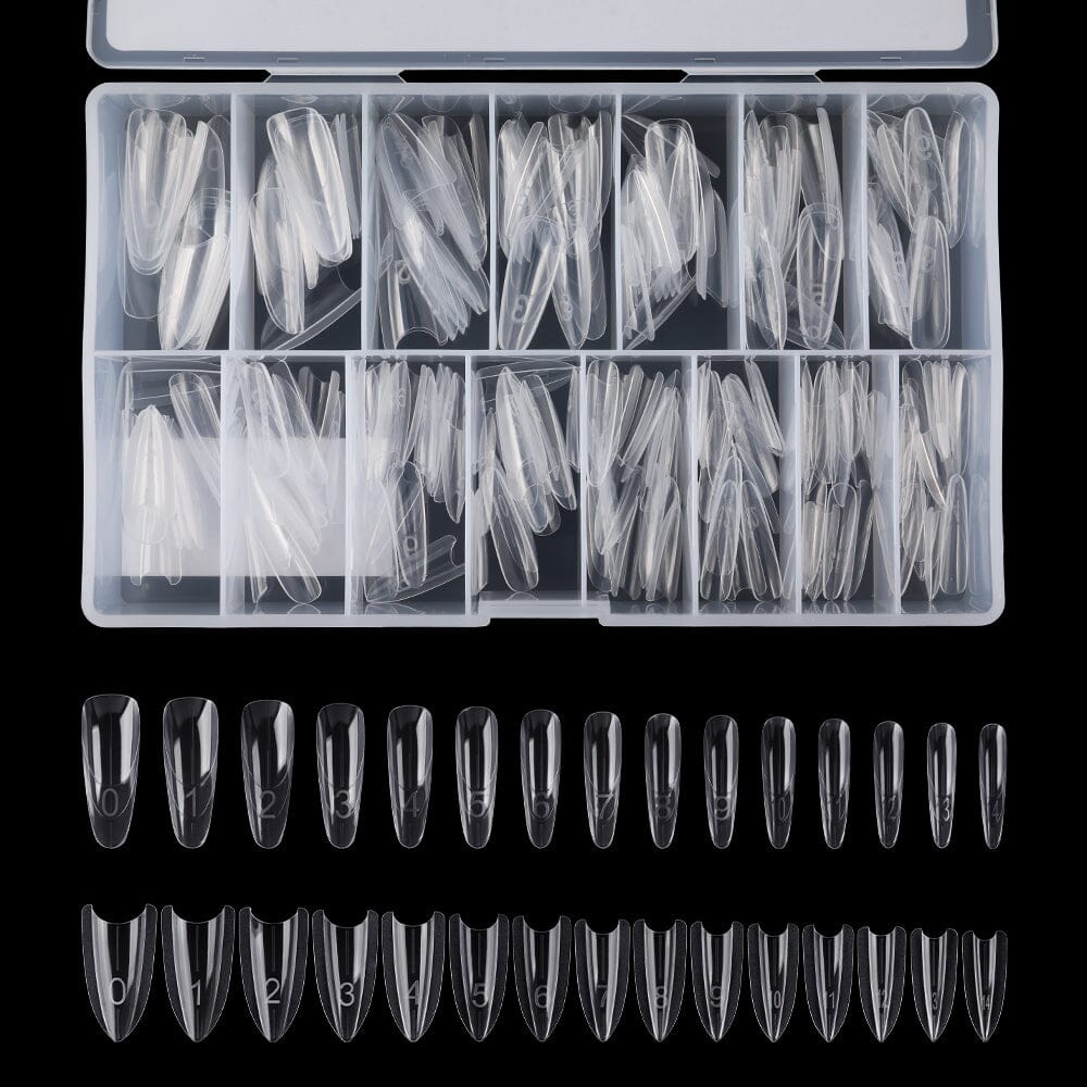 NSI Australia sandwich nail dual forms kit — clear top & bottom molds in compartment case, numbered sizes 0–9, oval & trapezoid shapes for extensions