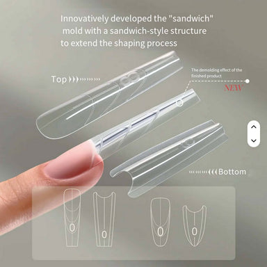 gel extensions; sandwich structure for easy shaping