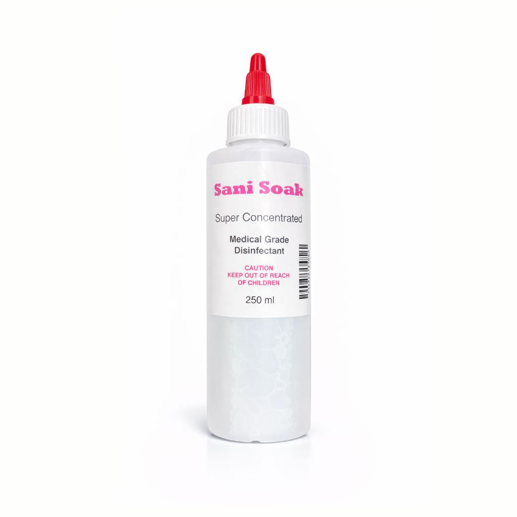 Sani Soak super concentrated medical grade disinfectant 250ml bottle – salon tool disinfectant