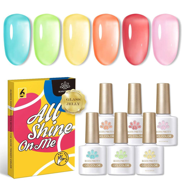 Born Pretty Sea Glass Jelly series gel polish set – 6 translucent pastel glass jelly colours gel nail polish kit.