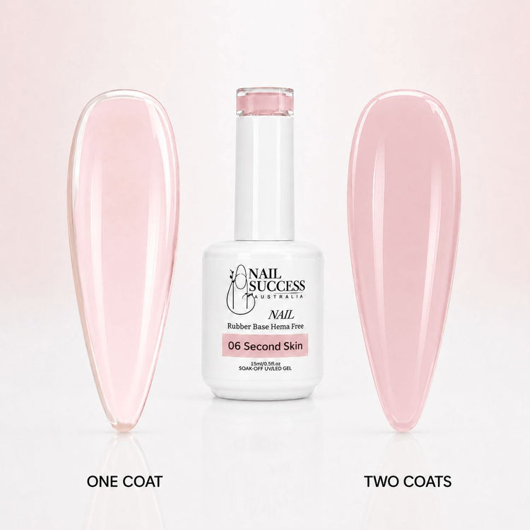 Second Skin Rubber Base Gel - one coat vs two coats comparison