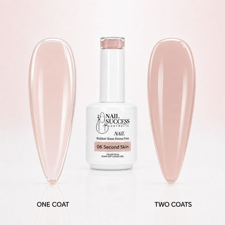 Second Skin Rubber Base Gel - one coat vs two coats comparison