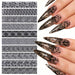Black floral lace nail art transfer foil designs with matching stiletto manicure – NSI Australia