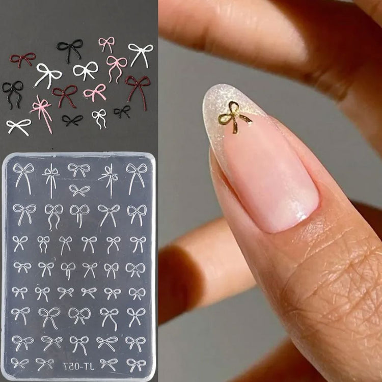 Nail Success Australia bow series silicone mould for creating 3D nail art bow charms with sample bow nail design