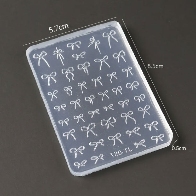 Nail Success Australia bow series silicone mould with 5.7cm by 8.5cm size guide for 3D nail art bows