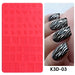 Pink silicone 3D nail art stamping mold with zebra, animal print and pattern designs, K3D-03, NSI Australia