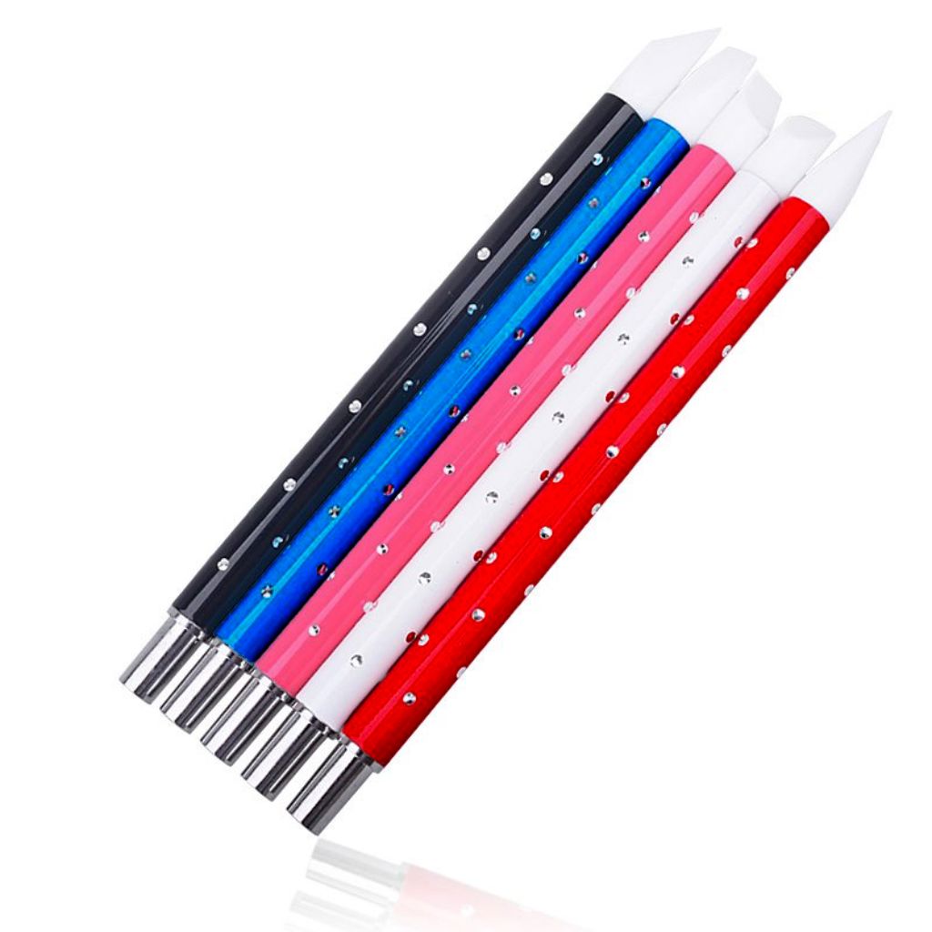 5-piece silicone nail art sculpting tool set with rhinestone handles (black, blue, pink, white, red)