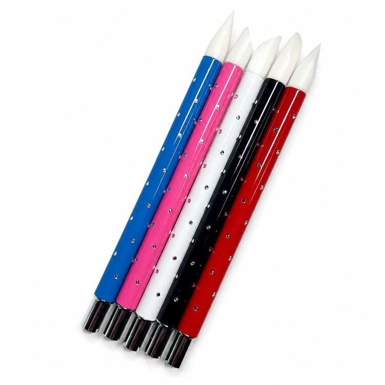 Silicone nail art tools bling set with five rhinestone handle silicone tips for nail design, gel shaping and salon nail art use