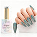 Silver Static holographic gel polish with teal silver glitter swatch and matching manicure for HEMA and TPO free salon nails