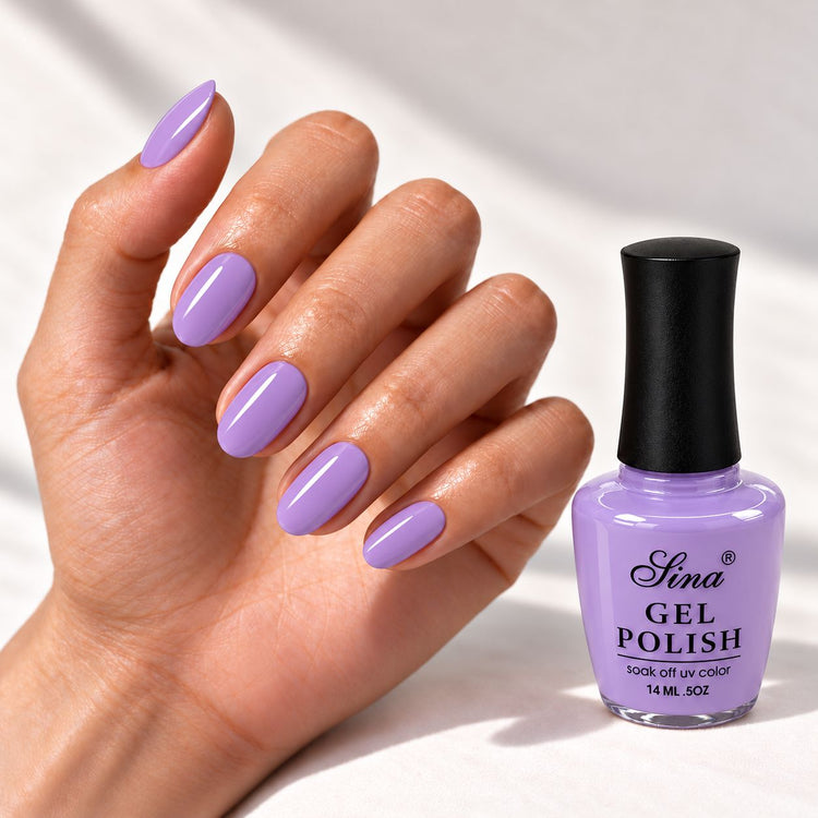 SINA gel polish GP-02, shown on painted nails beside the bottle