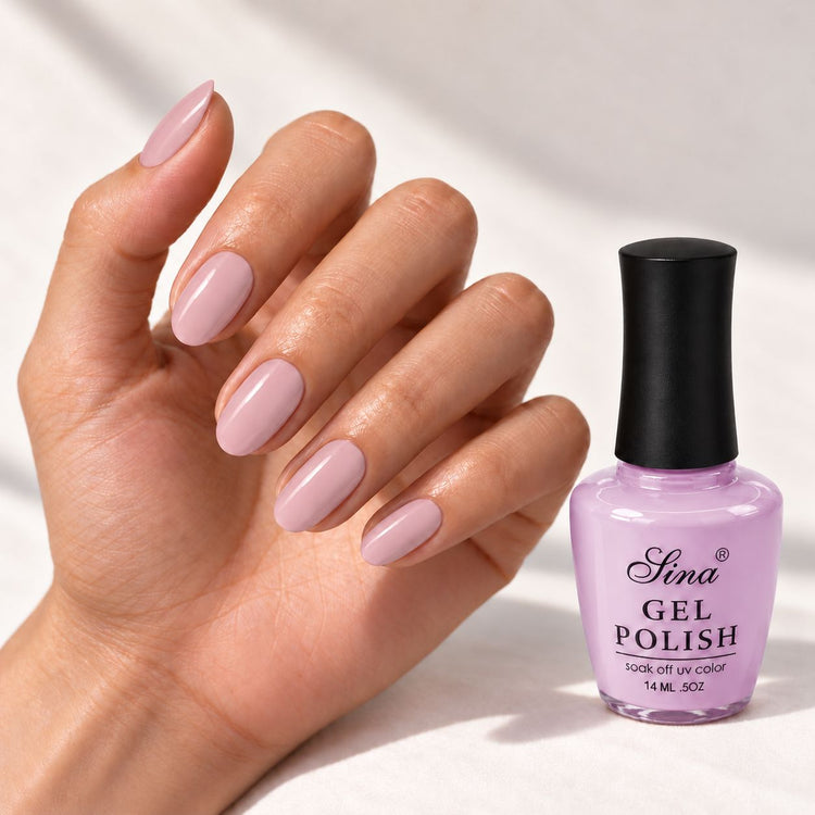 SINA gel polish GP-03, shown on painted nails beside the bottle