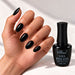SINA gel polish GP-31 (Black), shown on painted nails beside the bottle