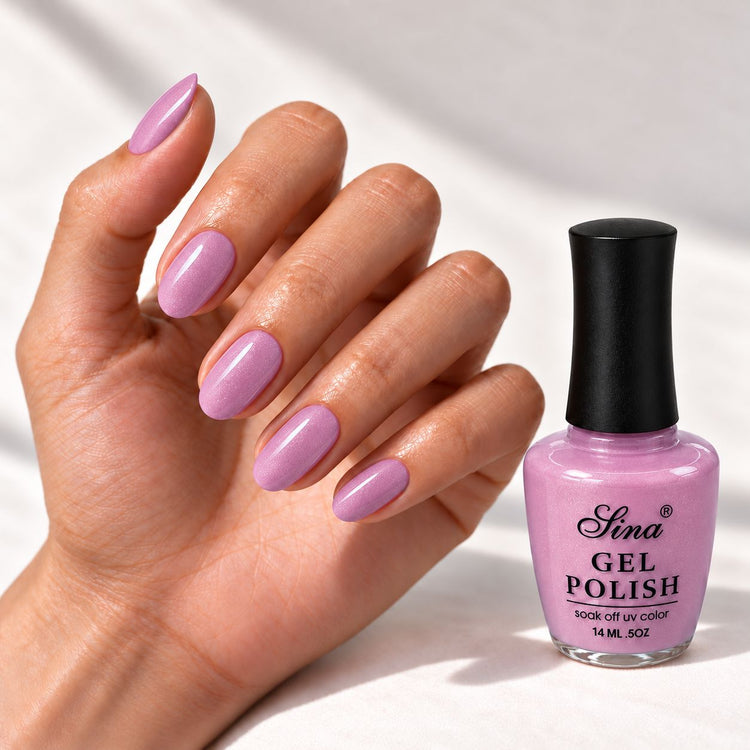 SINA gel polish GP-43, shown on painted nails beside the bottle