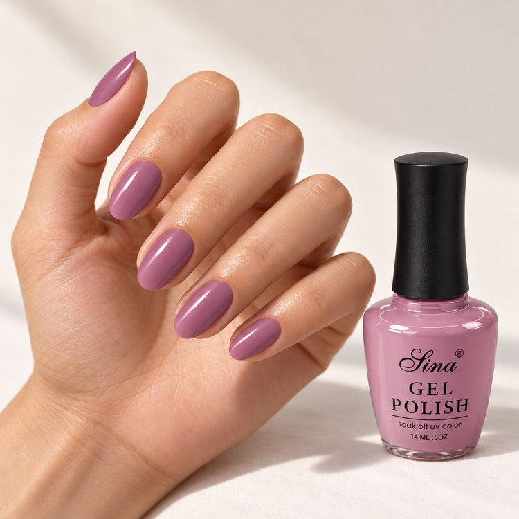 SINA gel polish GP-45, shown on painted nails beside the bottle