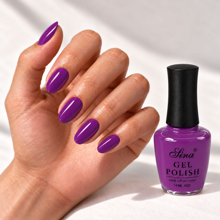 SINA gel polish GP-48, shown on painted nails beside the bottle