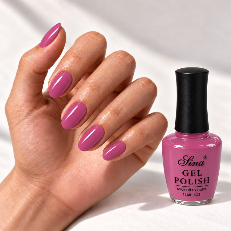 SINA gel polish GP-53, shown on painted nails beside the bottle