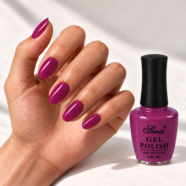 SINA gel polish GP-55, shown on painted nails beside the bottle