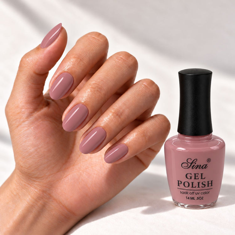 SINA gel polish GP-58, shown on painted nails beside the bottle