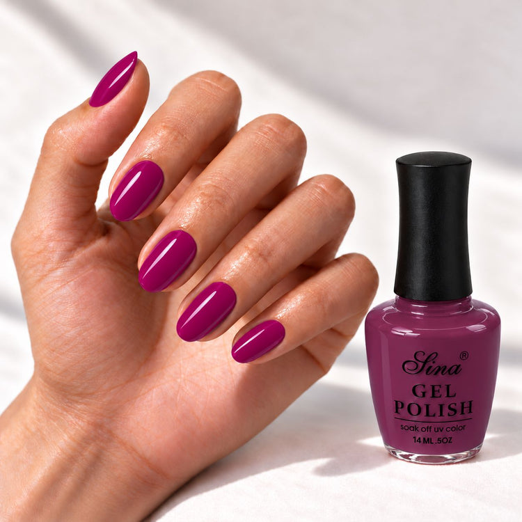 SINA gel polish GP-80, shown on painted nails beside the bottle