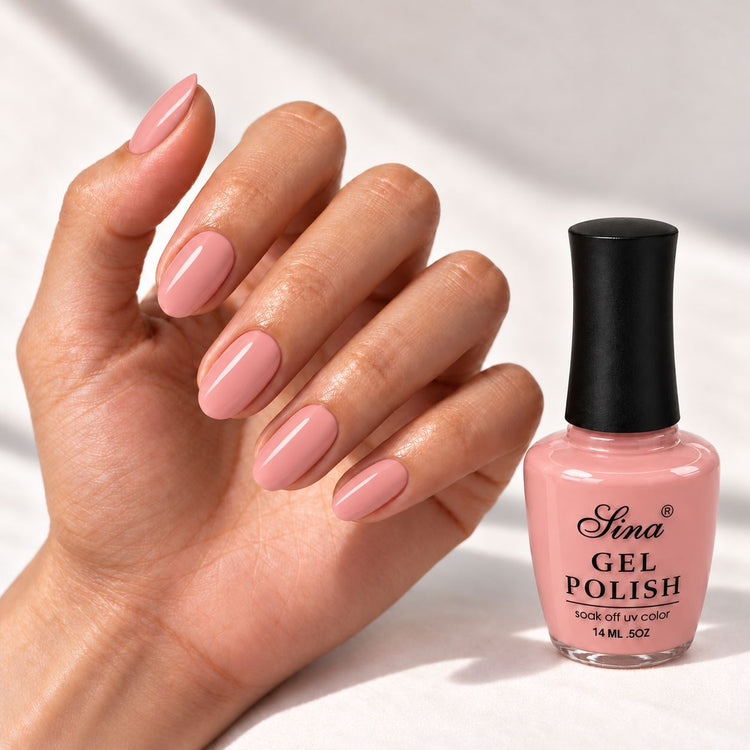 SINA gel polish GP-90, shown on painted nails beside the bottle