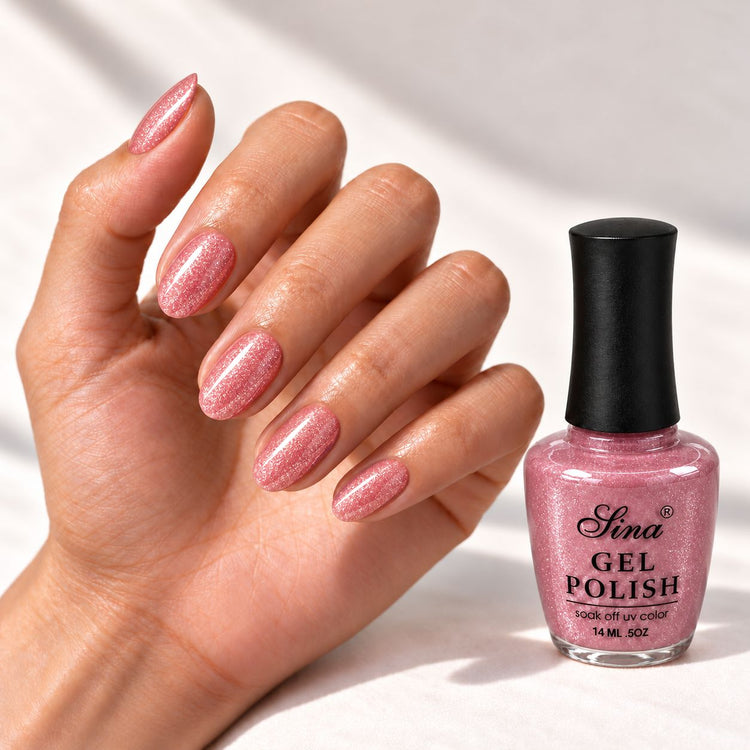 SINA gel polish GP-98, shown on painted nails beside the bottle