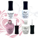 UV base coat and top coat plus pink and white gel polish bottles