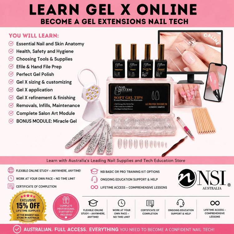 NSI Australia Learn Gel X Online soft gel extensions nail course with professional starter kit
