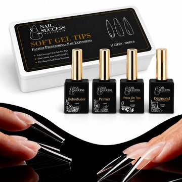 Soft gel nail extension starter kit with 300 clear full-cover tips, dehydrator, primer, press-on gel and top coat – Nail Success Australia