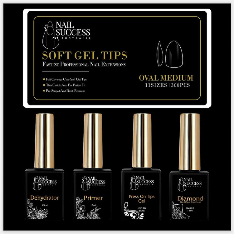 Soft Gel Press On Nail KitOval Medium Clear 300 Tips (10 Sizes 0 - 9)