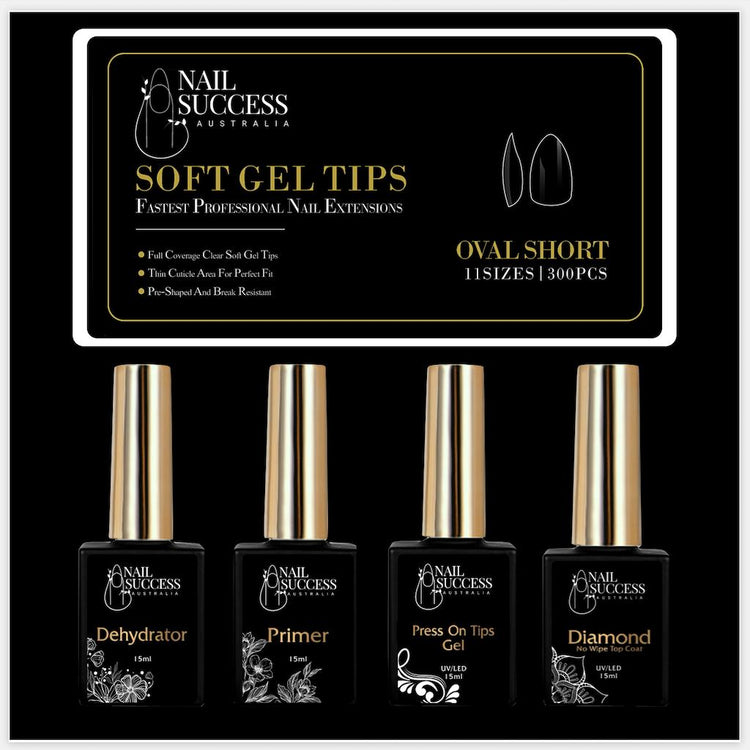 Soft Gel Press On Nail KitOval Short Clear 300 Tips (11 Sizes 0 - 10)