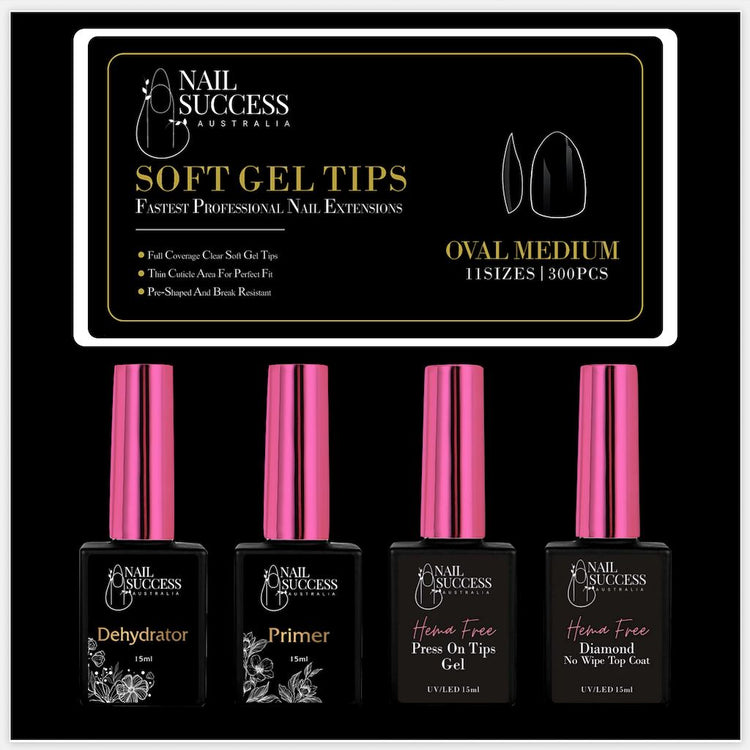 Soft Gel Press On Nail Kit - HEMA FreeMediumOval Clear 300 Tips (11 Sizes 0 - 10)
