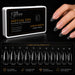 Soft gel press on almond medium clear nail tips with 300 piece box, 11 size guide and manicure application for professional nail extensions