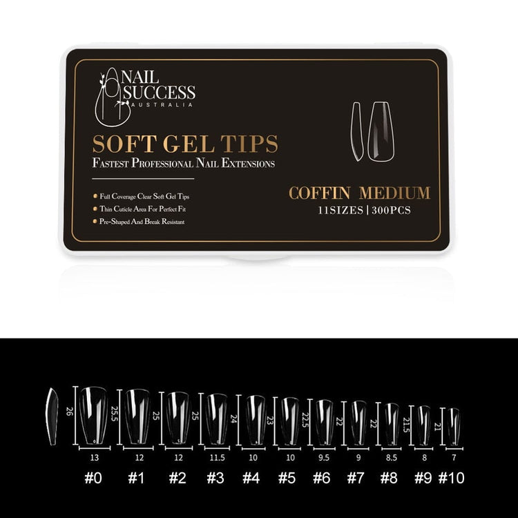 Soft Gel Press On Tips300 TipsCoffin Medium Clear Tips
