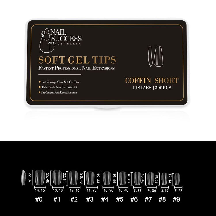 Soft Gel Press On Tips300 TipsCoffin Short Clear Tips