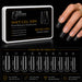 Soft gel press on square long clear nail tips with size guide, 300 piece box and manicure application for professional nail extensions