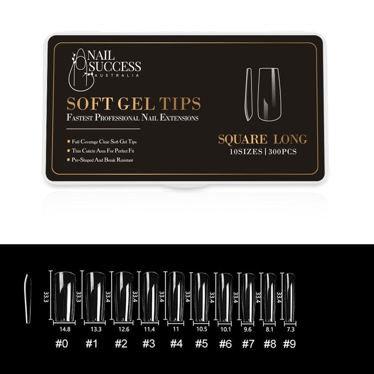 Soft Gel Press On Tips300 TipsSquare Long Clear Tips
