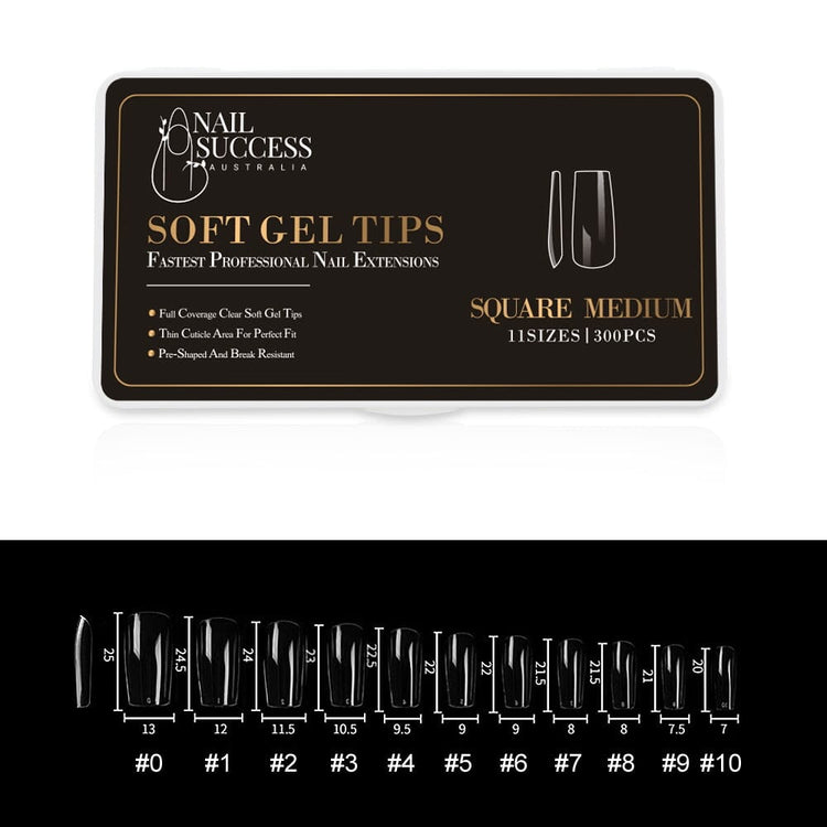 Soft Gel Press On Tips300 TipsSquare Medium Clear Tips