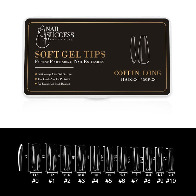 Soft Gel Press On Tips550 TipsCoffin Long Clear Tips