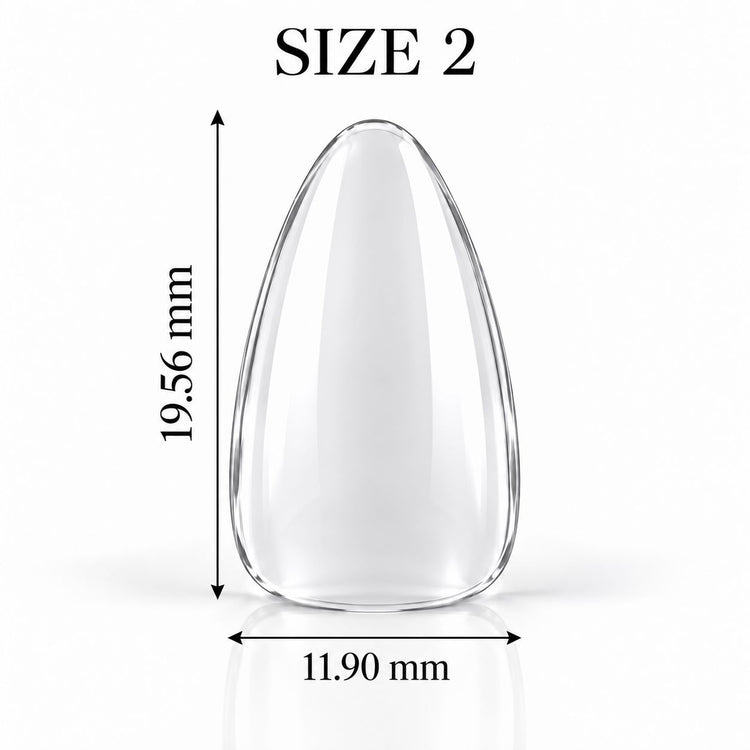 Nail Success Australia Almond Short soft gel tip, size 2, clear, 19.56 mm long x 11.90 mm wide