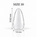 Nail Success Australia Almond Short soft gel tip, size 10, clear, 15.82 mm long x 7.13 mm wide